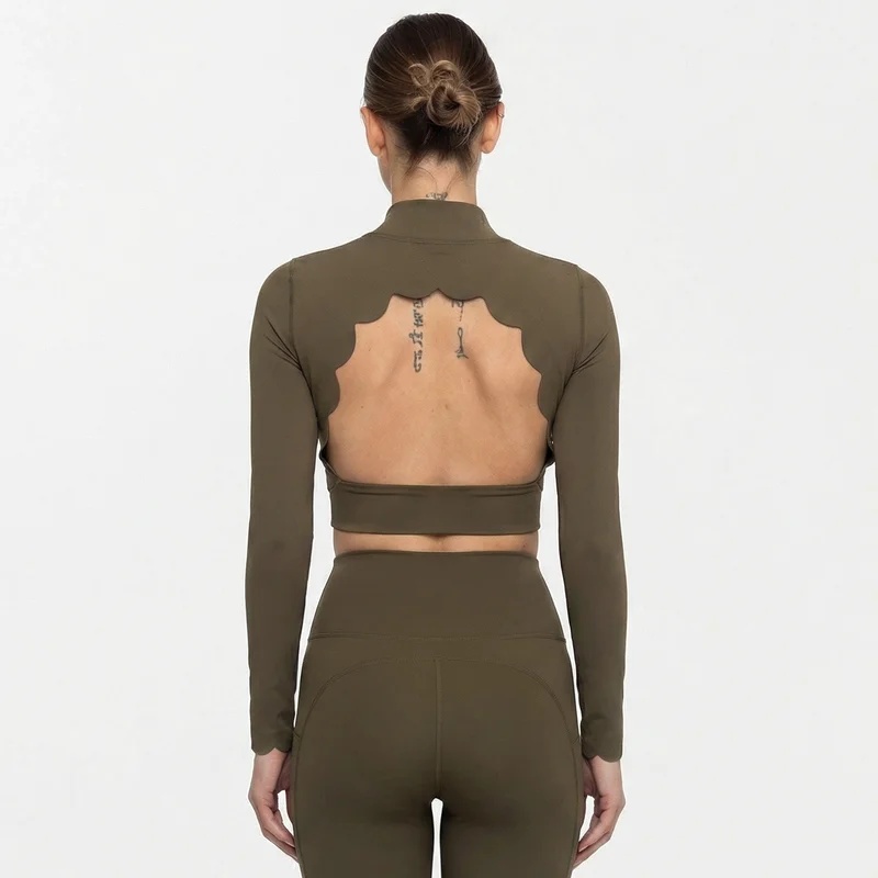 Compression Long Pant - ชุดโยคะ FUBEIKE ลายลูกไม้ แขนยาว เปิดหลัง กระชับสัดส่วน